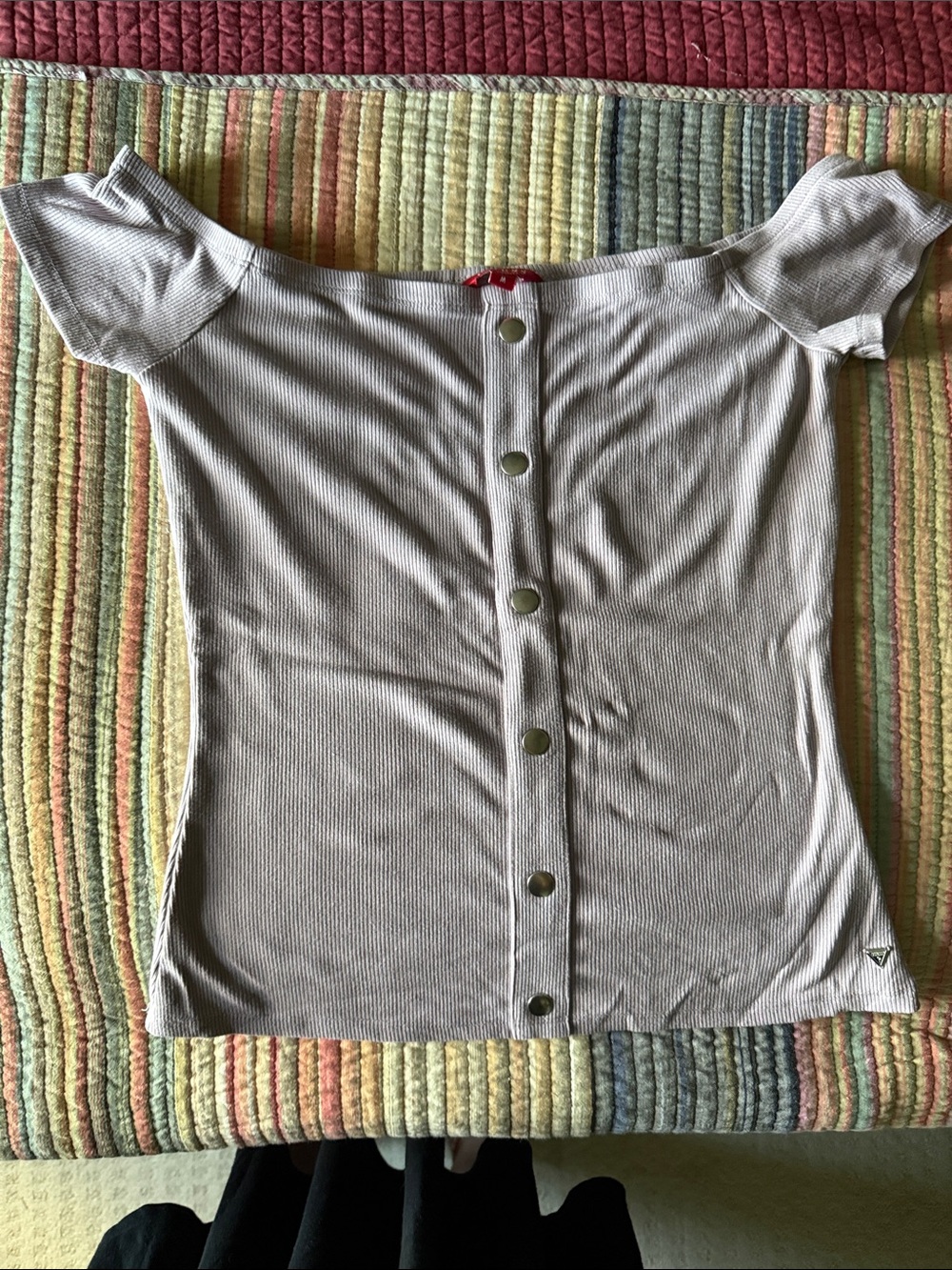 Guess Off-Shoulder Button Front Top in Light Lilac